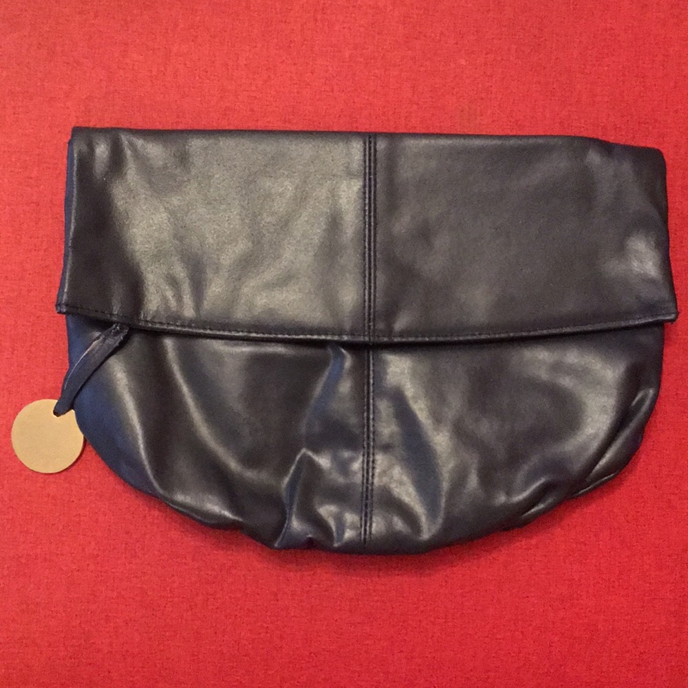 Navy blue vegan leather clutch